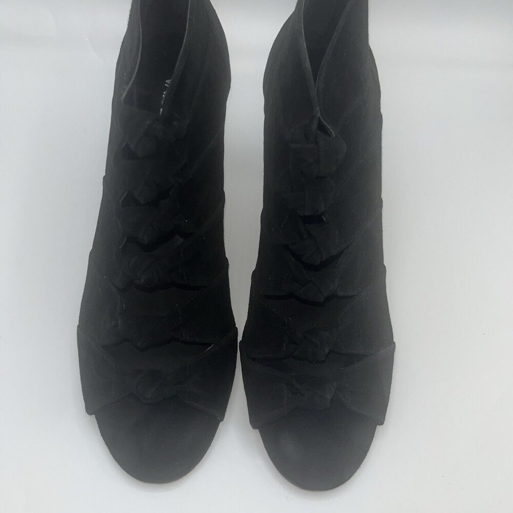 Vaneli Black Peep-Toe Ruffle Booties